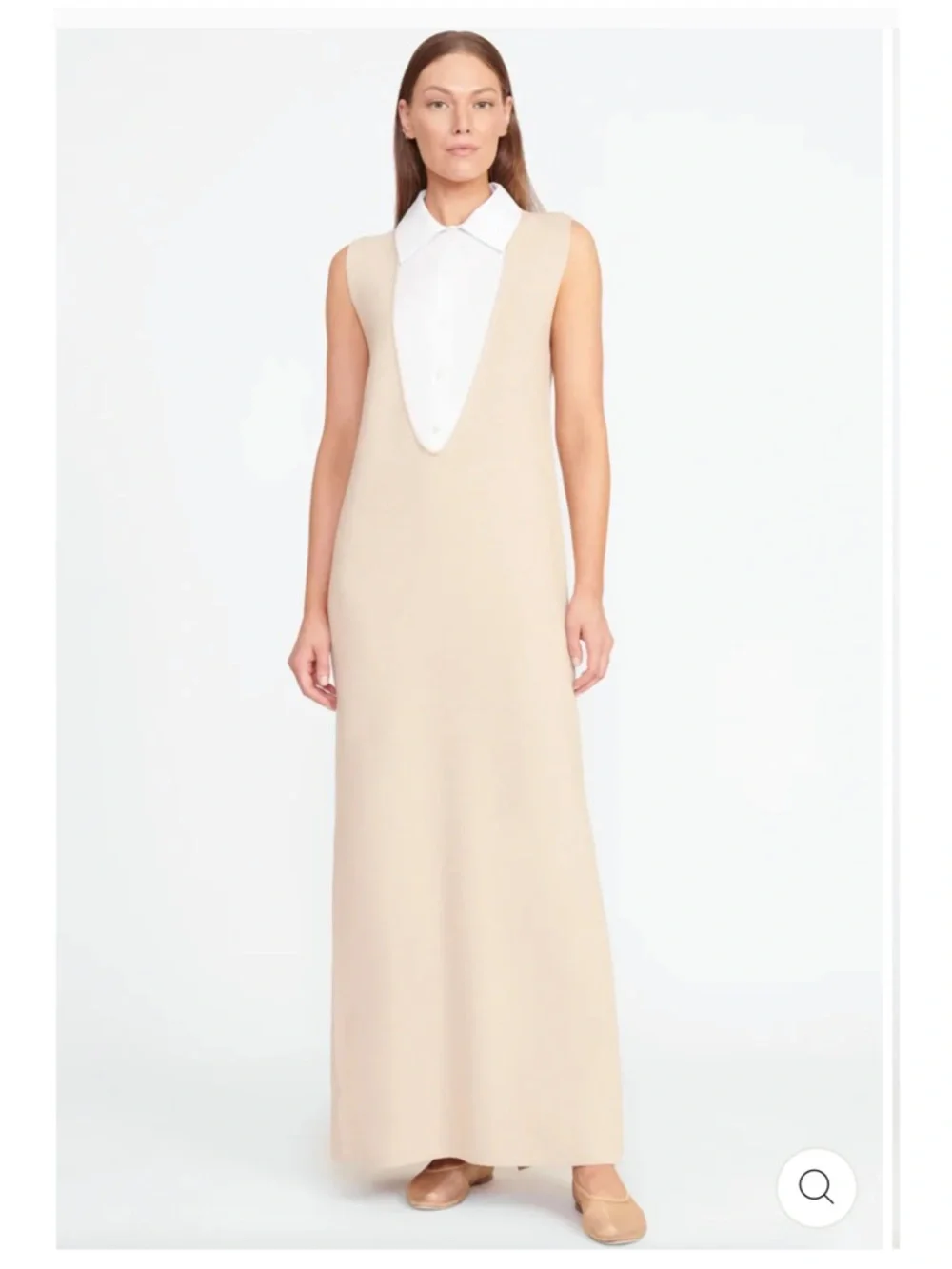STAUD Navy and White Maxi Dress with Deep V Panel - Picture 2 of 6